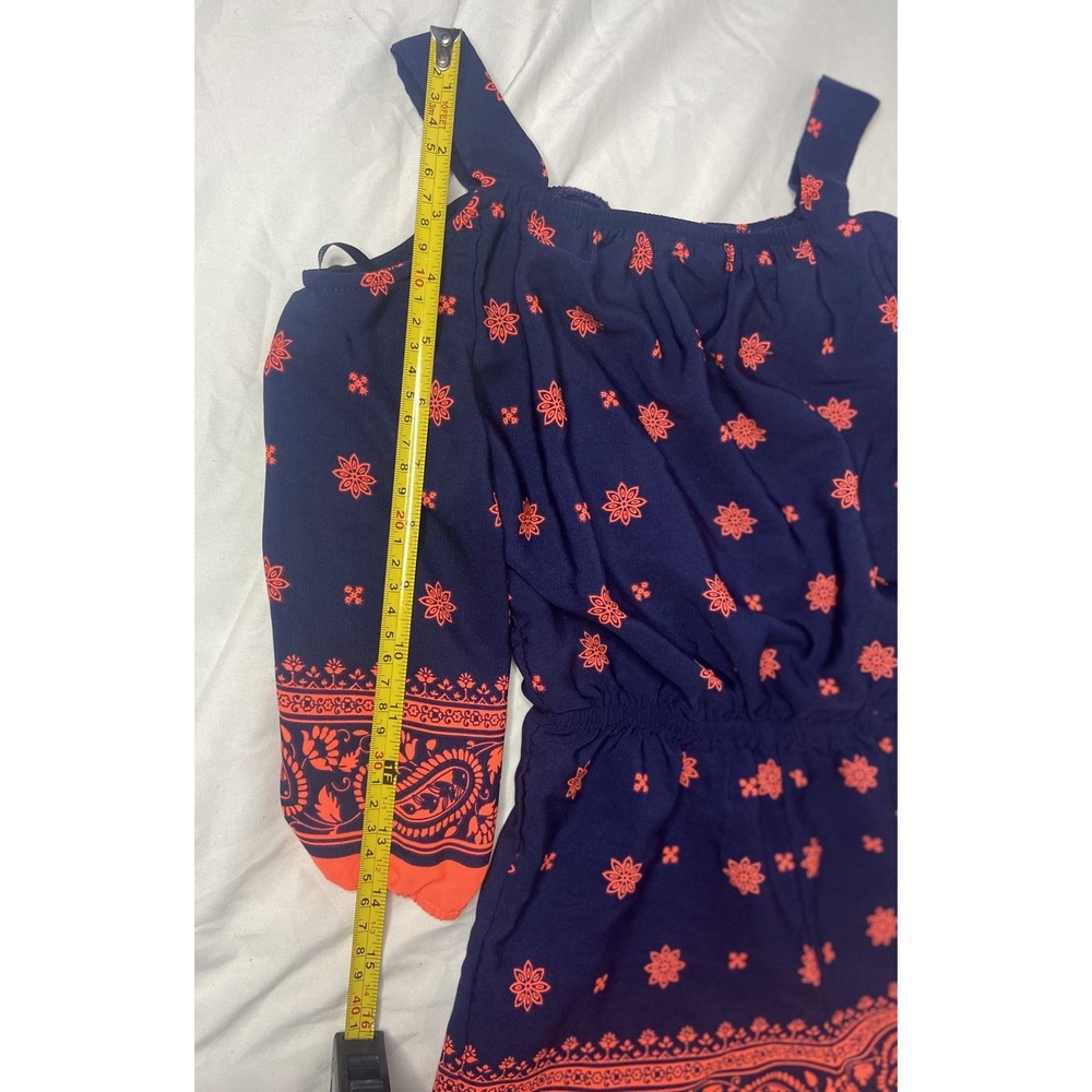 My Michelle Girls Romper‎ Cold Shoulder Floral Print Casual Blue Orange S - Picture 6 of 9